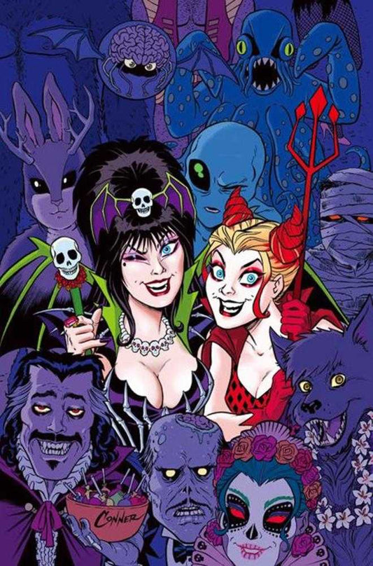 Harley Quinn X Elvira #6 Cover F Amanda Conner Party Metal Full Art Variant
